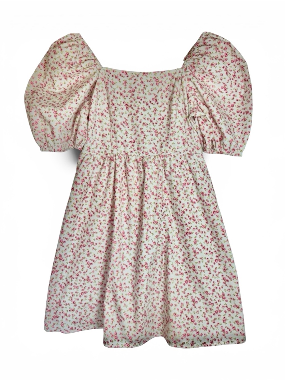 Copper Key White Floral Puff-Sleeve Mini Dress with Pink Roses Size Small